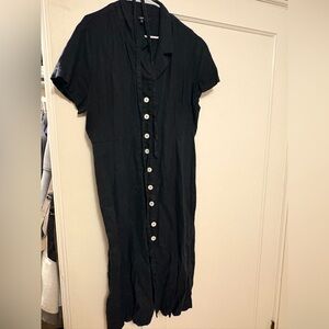 Quince Black Midi Dress with White Buttons